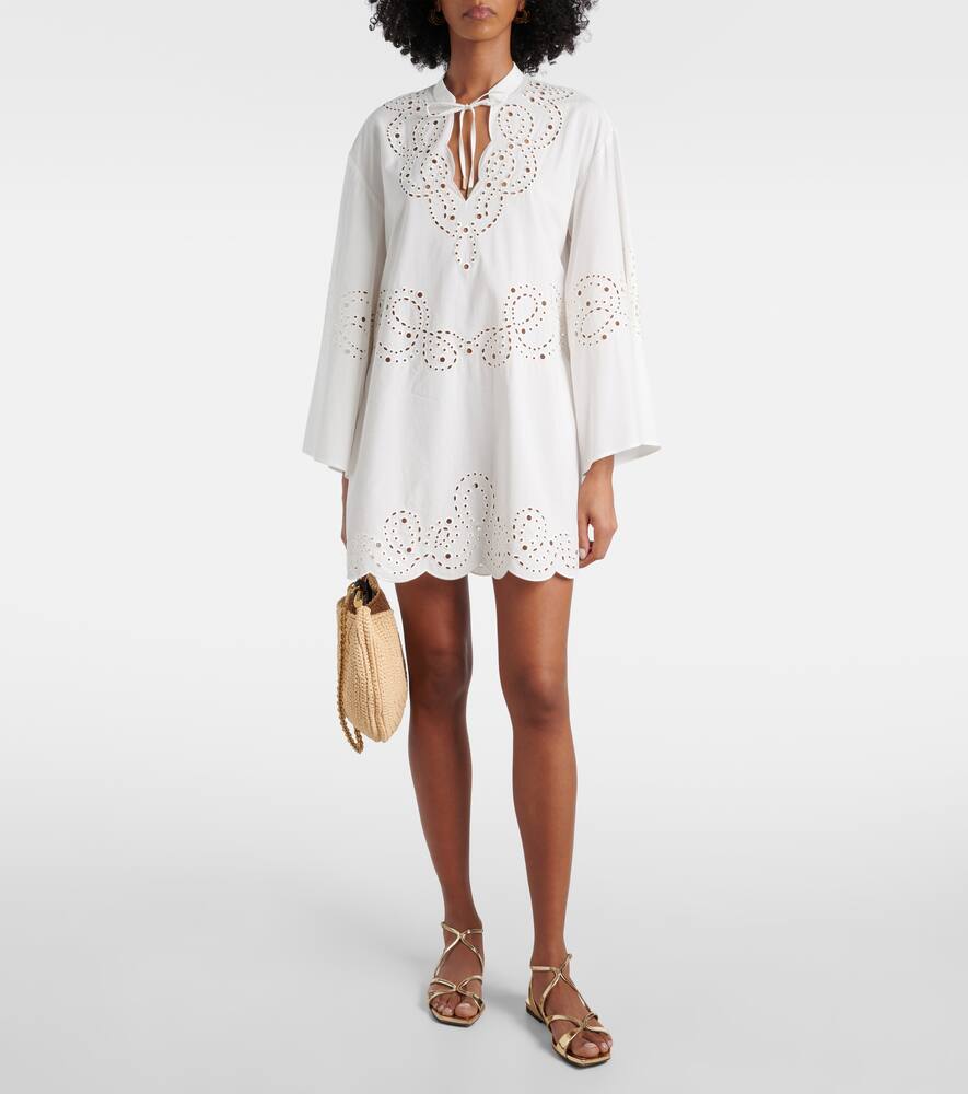 Simkhai Sarina Embroidered Long-sleeve Mini Dress In White