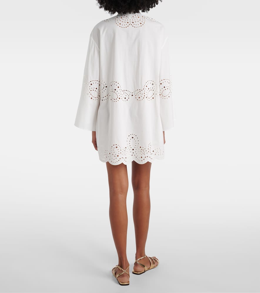 Simkhai Sarina Embroidered Long-sleeve Mini Dress In White
