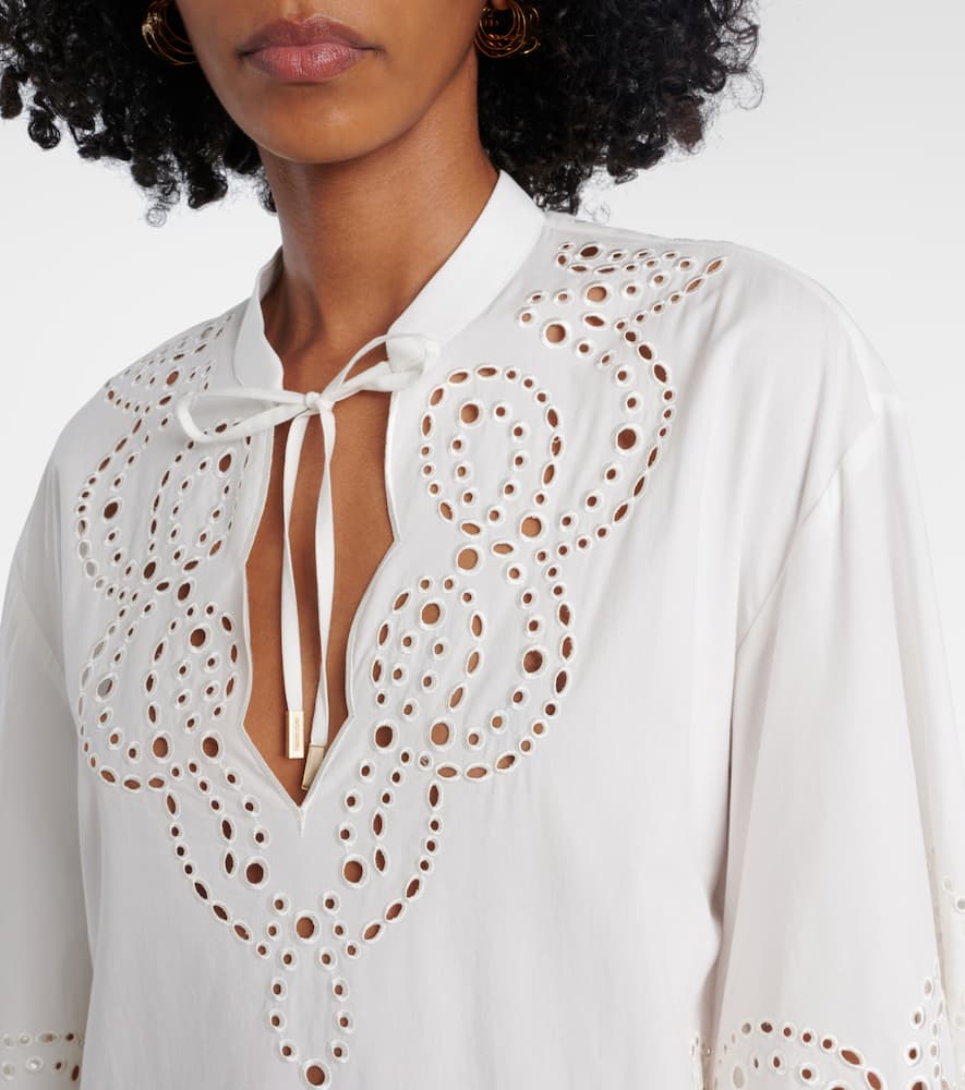 Simkhai Sarina Embroidered Long-sleeve Mini Dress In White