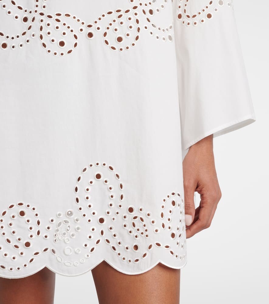 Simkhai Sarina Embroidered Long-sleeve Mini Dress In White