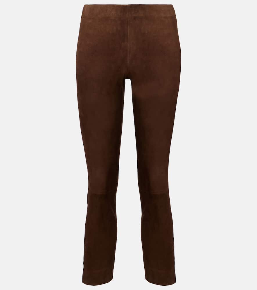 Vince Stretch-suede Cropped Pants In Brown