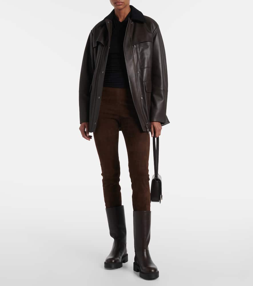 Vince Stretch-suede Cropped Pants In Brown