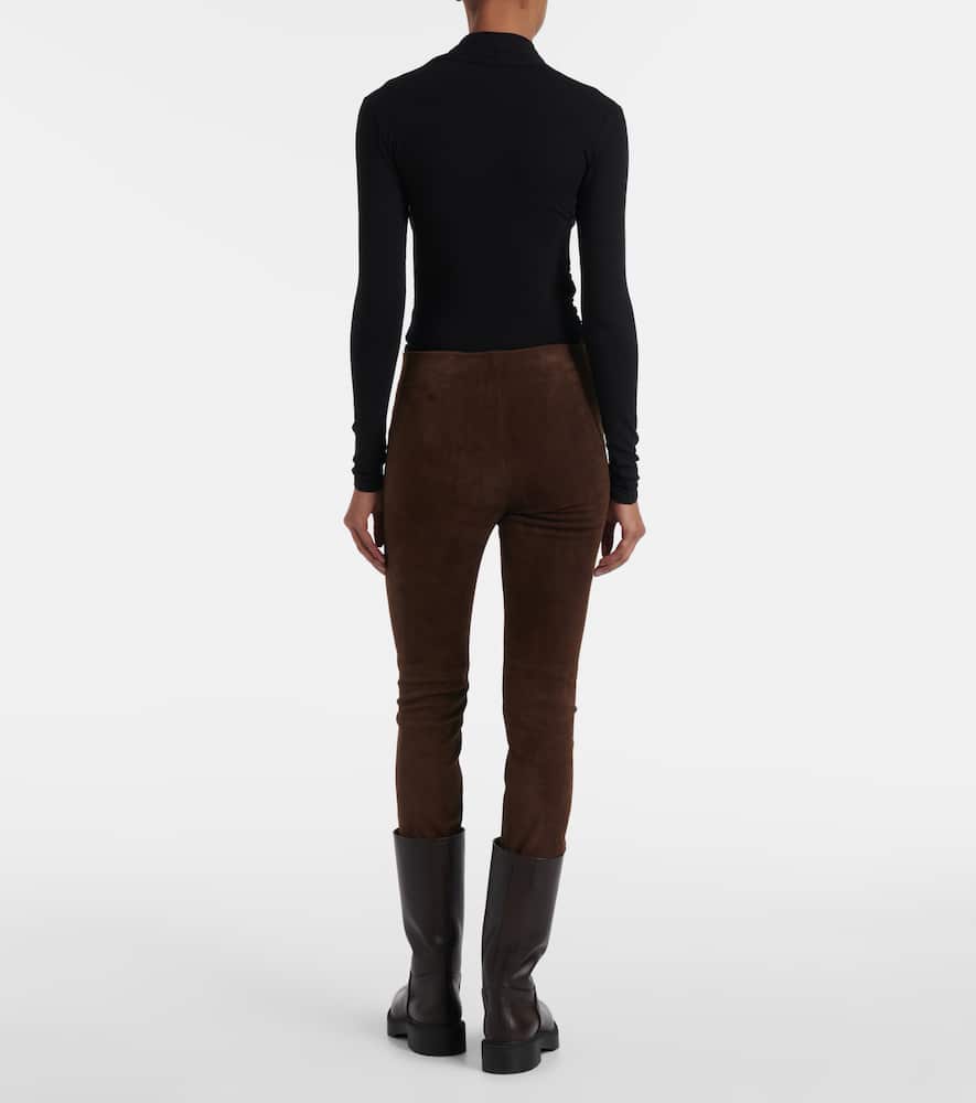 Vince Stretch-suede Cropped Pants In Brown