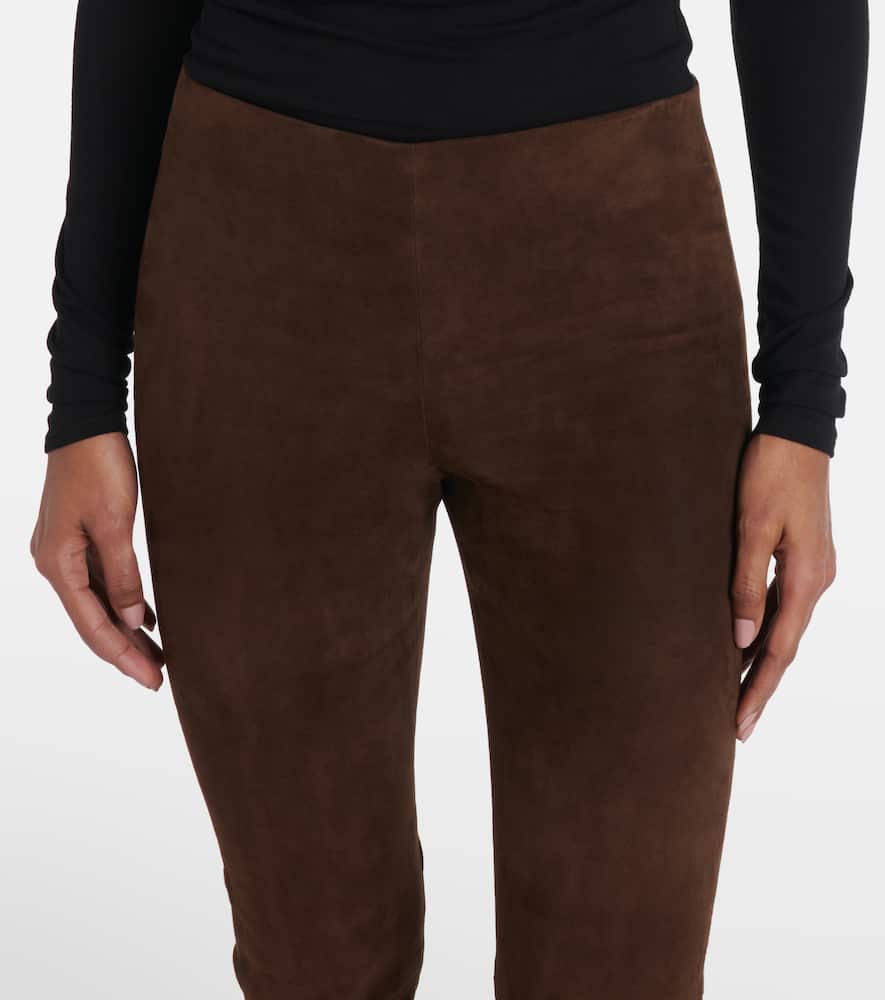 Vince Stretch-suede Cropped Pants In Brown