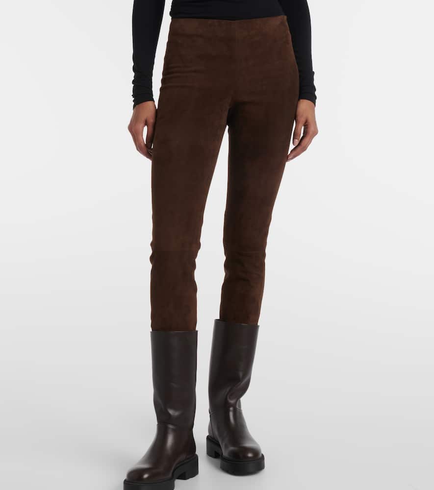 Vince Stretch-suede Cropped Pants In Brown
