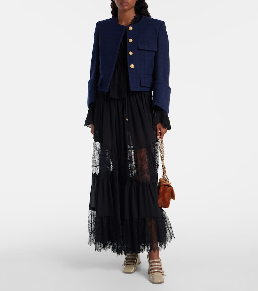 Chloé Gathered Lace-trimmed Silk Georgette Blouse In Black