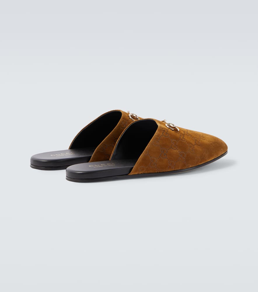 Gucci Gg Horsebit Suede Mules In Brown