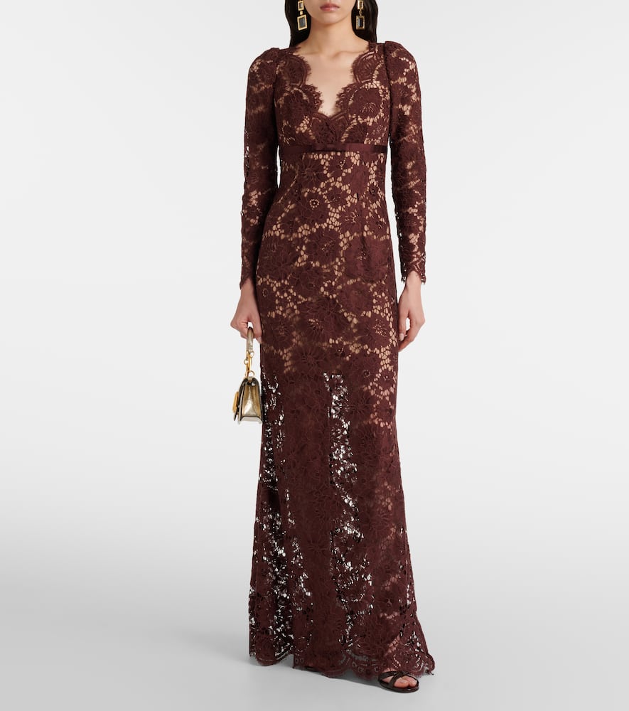 Self-portrait Semi-sheer Lace Gown In Burgundy