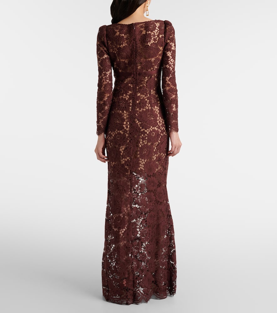 Self-portrait Semi-sheer Lace Gown In Burgundy