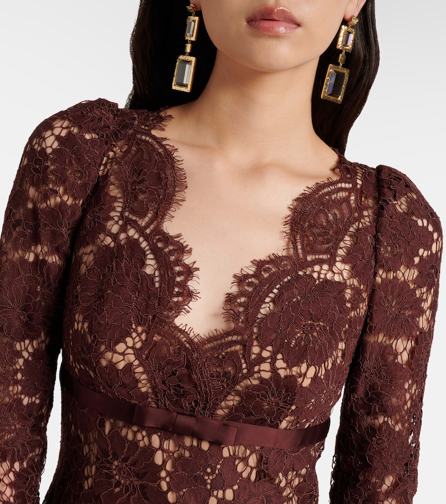 Self-portrait Semi-sheer Lace Gown In Burgundy