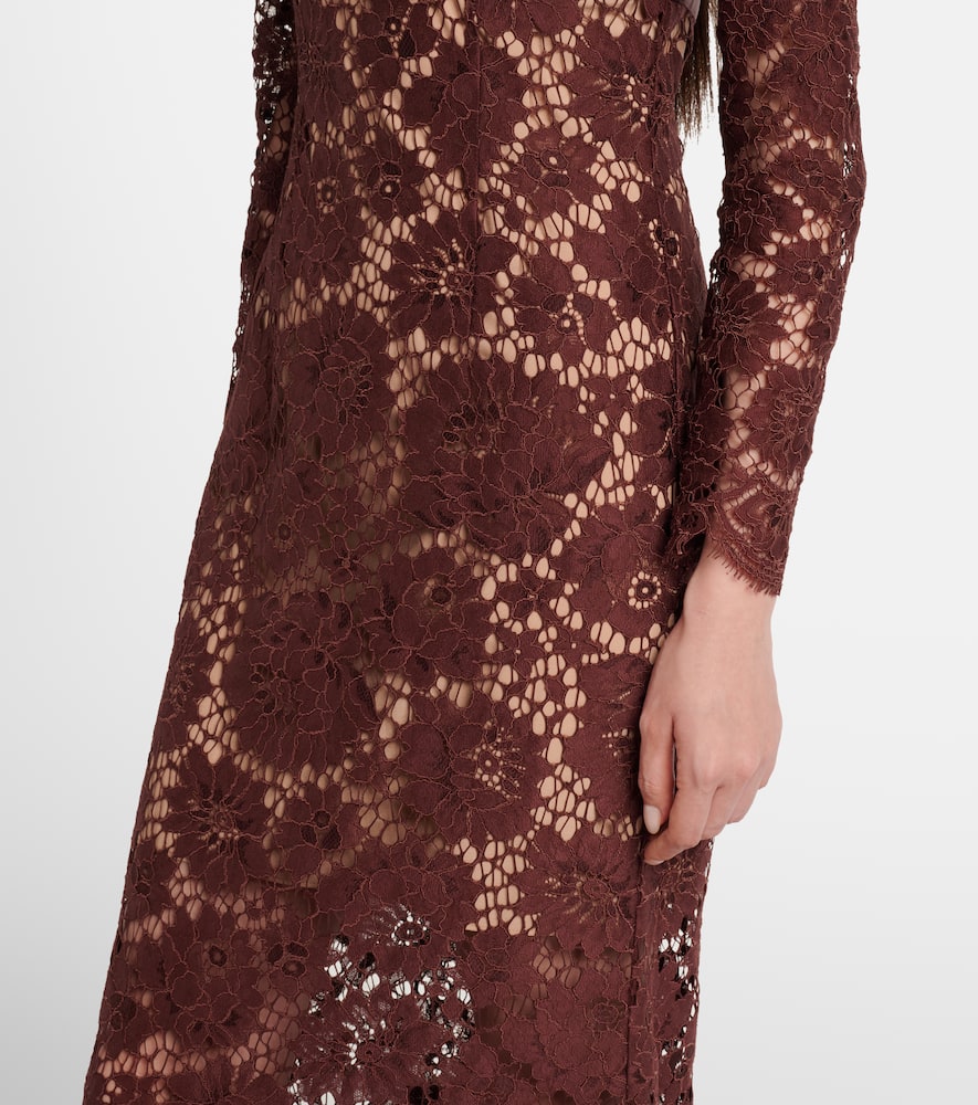 Self-portrait Semi-sheer Lace Gown In Burgundy