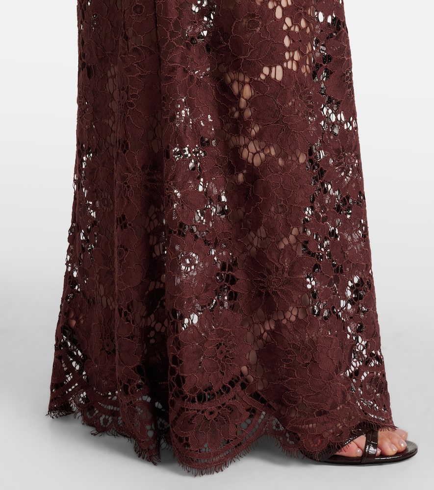 Self-portrait Semi-sheer Lace Gown In Burgundy