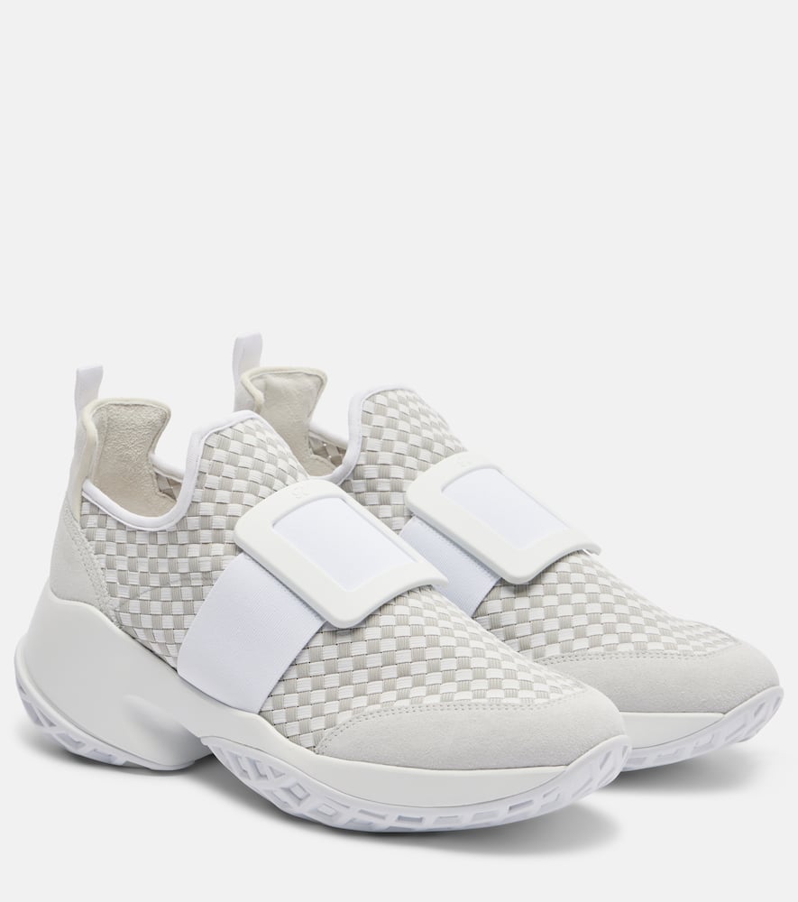 Roger Vivier Viv' Run Woven Sneakers In White