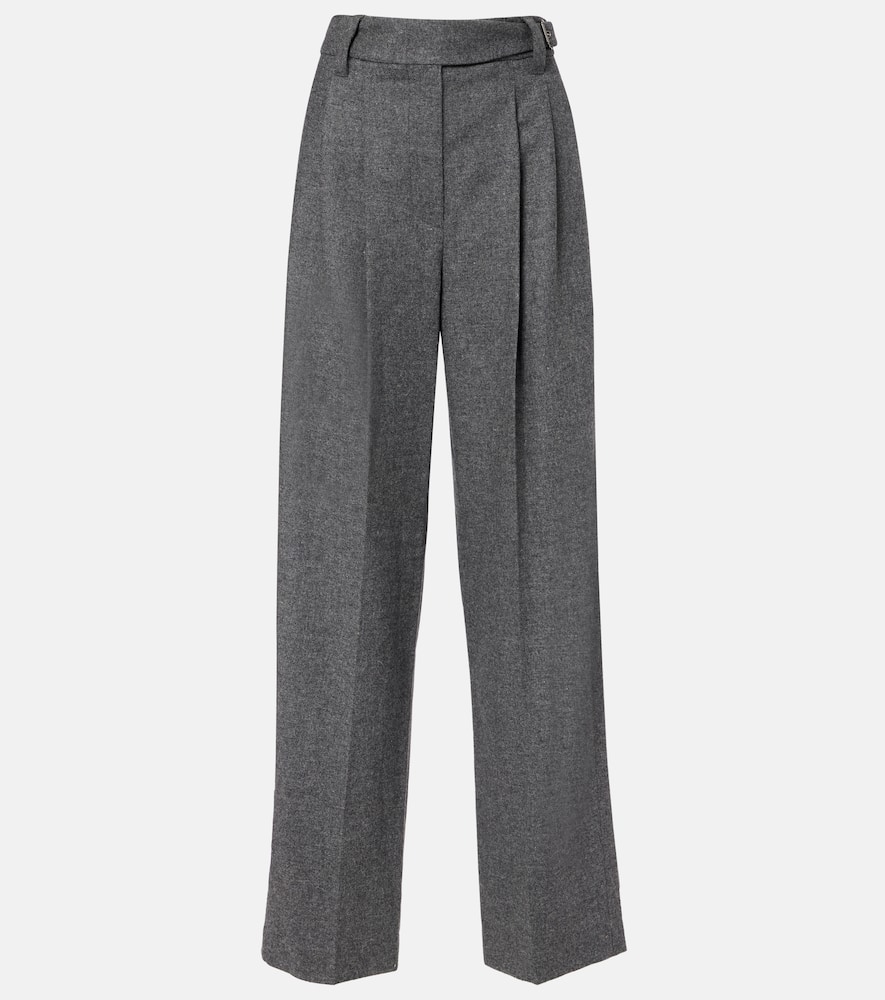 Brunello Cucinelli Pleated Wool And Cashmere Wide-leg Pants In Gray