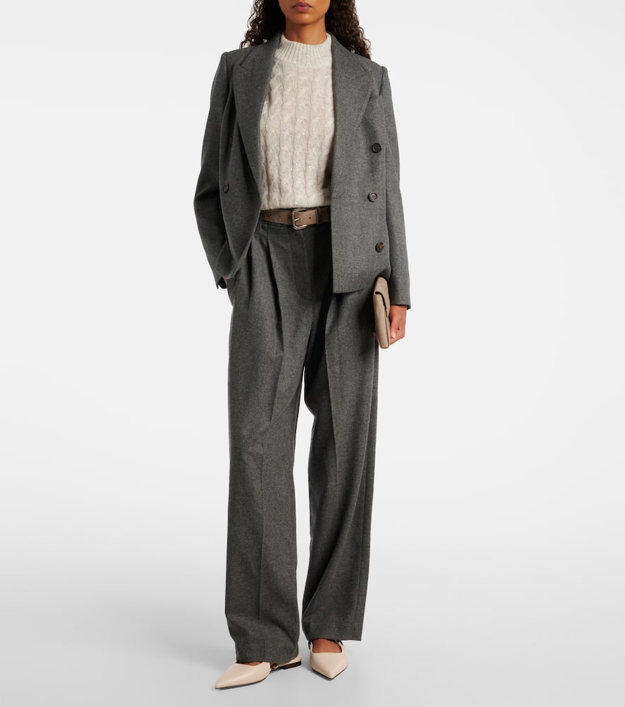 Brunello Cucinelli Pleated Wool And Cashmere Wide-leg Pants In Gray