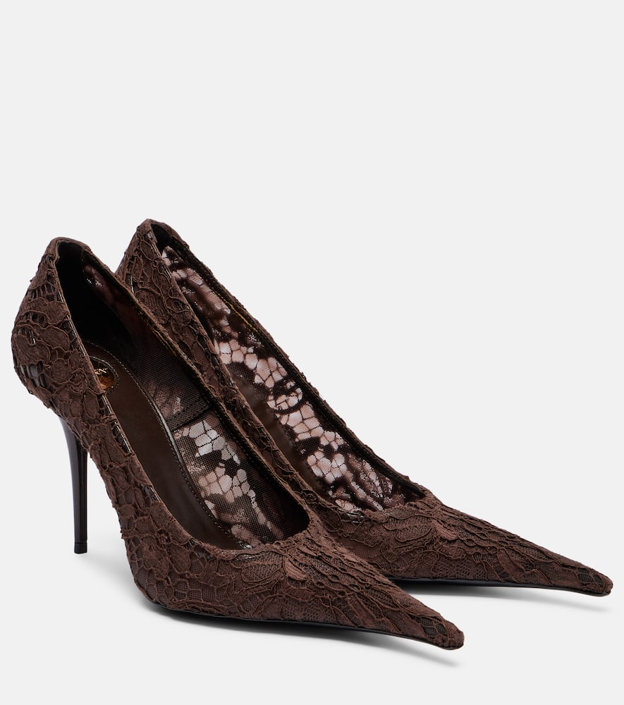Saint Laurent Thierry 95 Lace Pumps In Brown