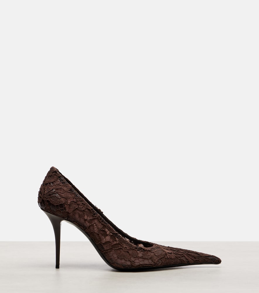 Saint Laurent Thierry 95 Lace Pumps In Brown