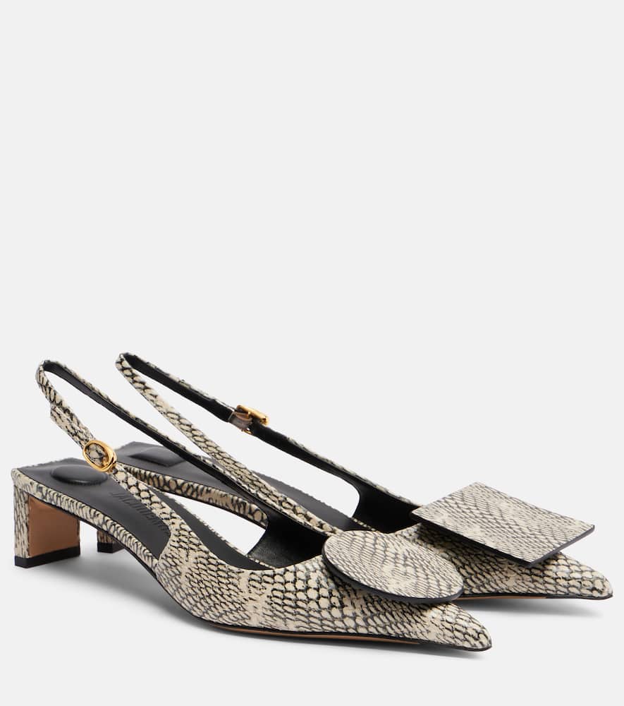 Jacquemus Duelo Snake-effect Leather Slingback Pumps In Animal Print