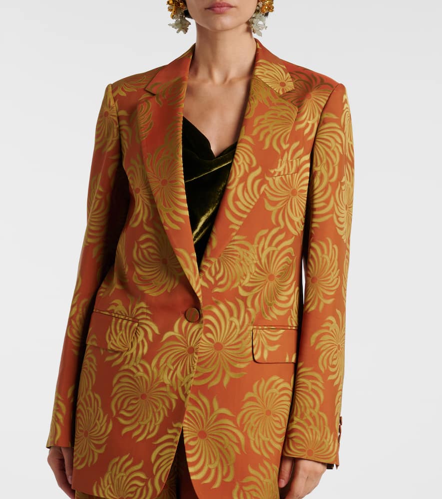 Dries Van Noten Floral Jacquard Blazer In Burgundy
