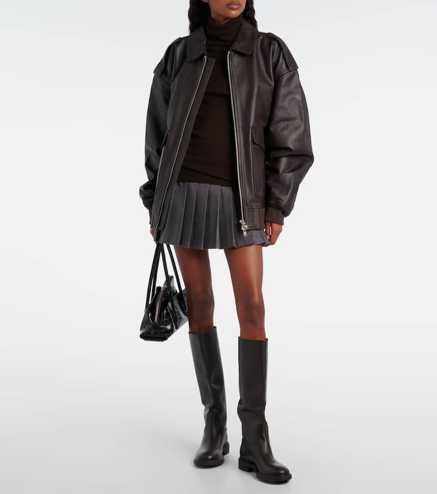 The Frankie Shop Viper Leather Jacket In Brown