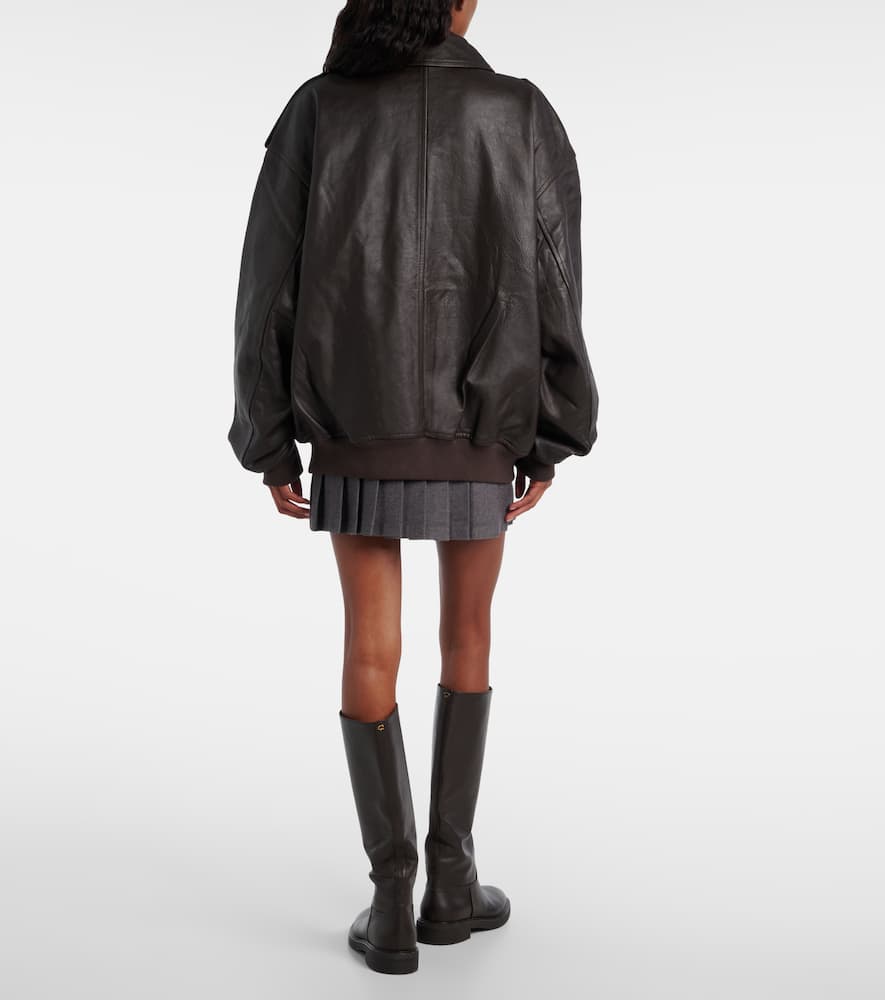 The Frankie Shop Viper Leather Jacket In Brown