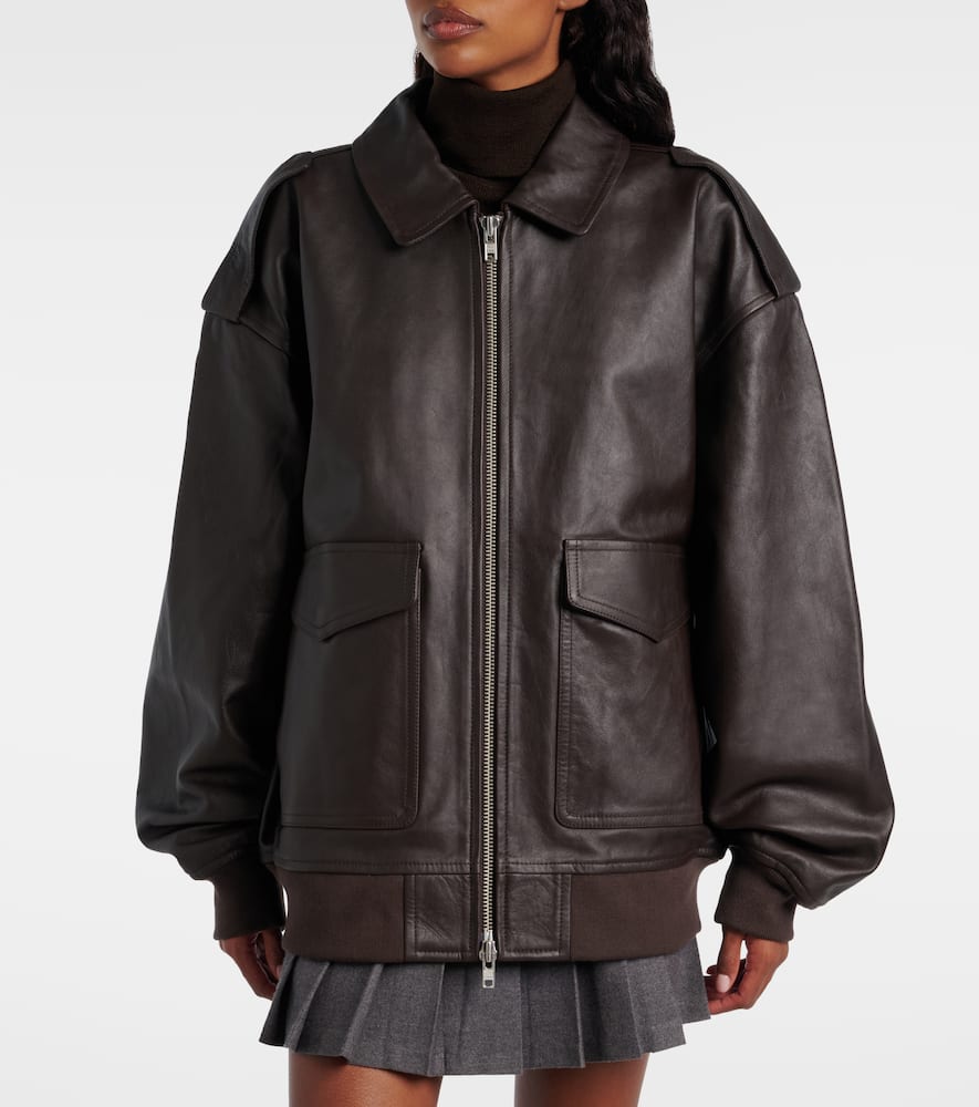 The Frankie Shop Viper Leather Jacket In Brown