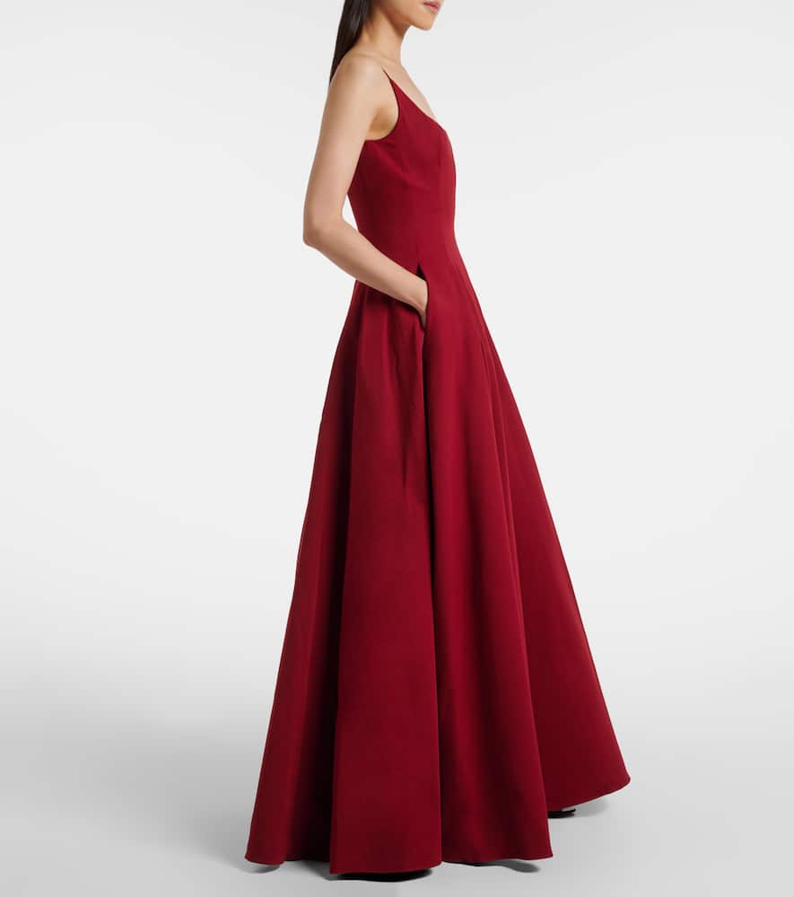 Staud Joy Pleated Cotton-blend Gown In Burgundy