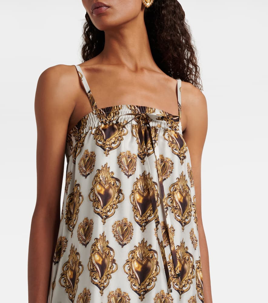 Dolce & Gabbana Feather-trimmed Printed Silk Maxi Dress In White