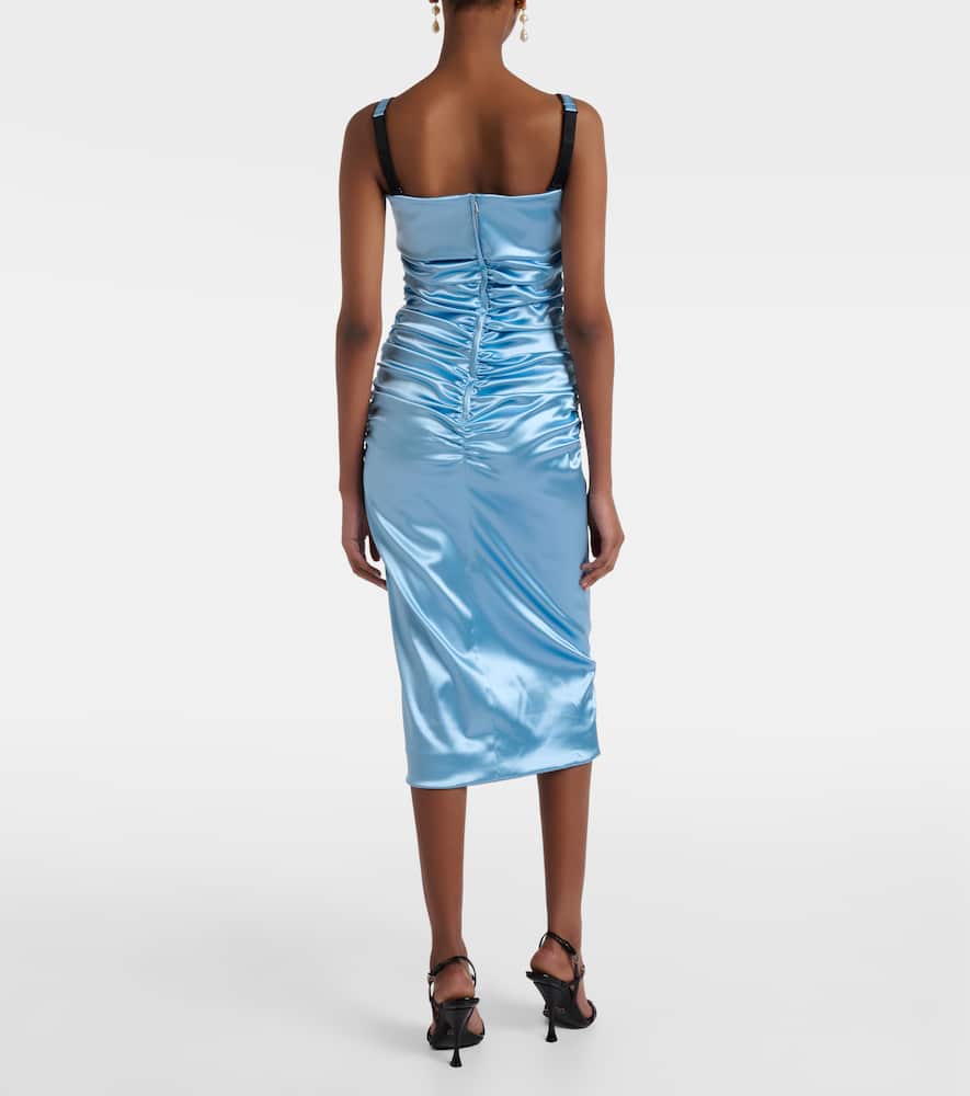 Dolce & Gabbana Ruched Satin Cocktail Dress In Blue