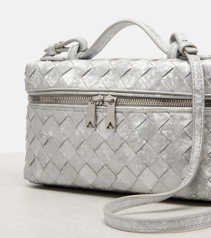 Bottega Veneta Bang Bang Vanity Intrecciato Distressed Metallic Leather Shoulder Bag In Metallic
