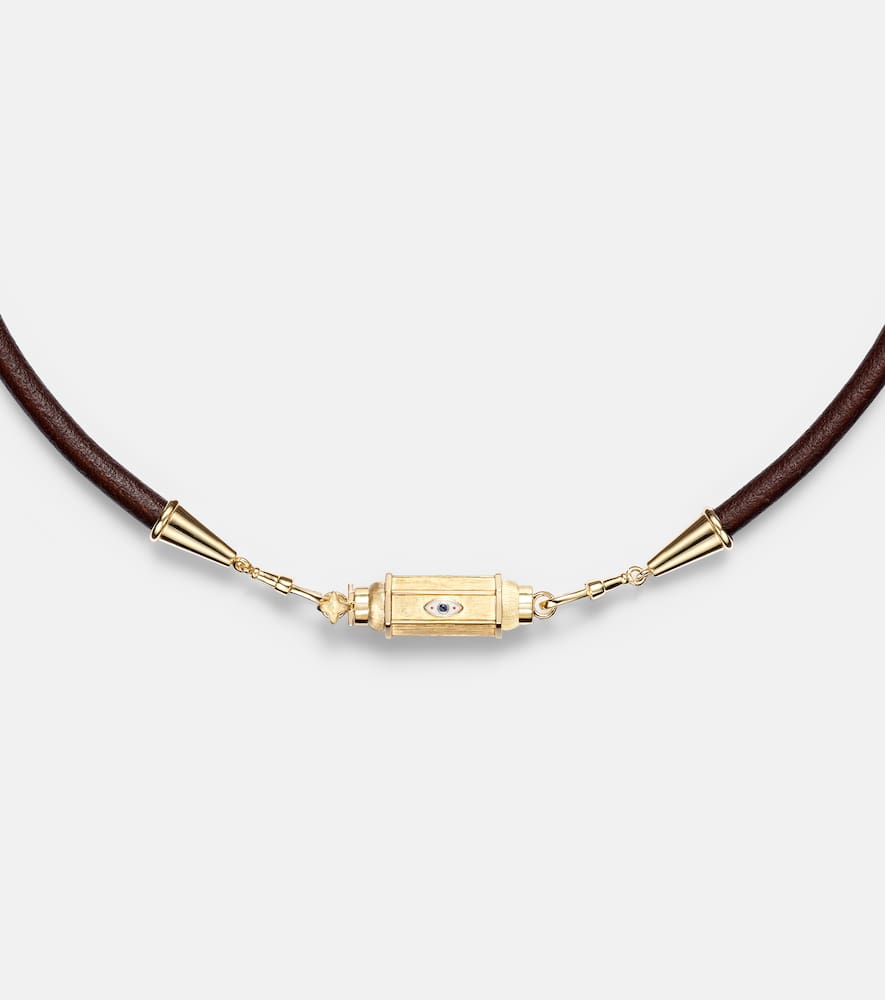 Marie Lichtenberg 18kt Gold And Leather Necklace With Sapphires In Brown
