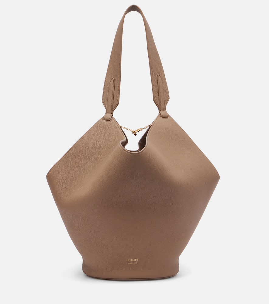 Khaite Lotus Small Leather Tote Bag In Brown