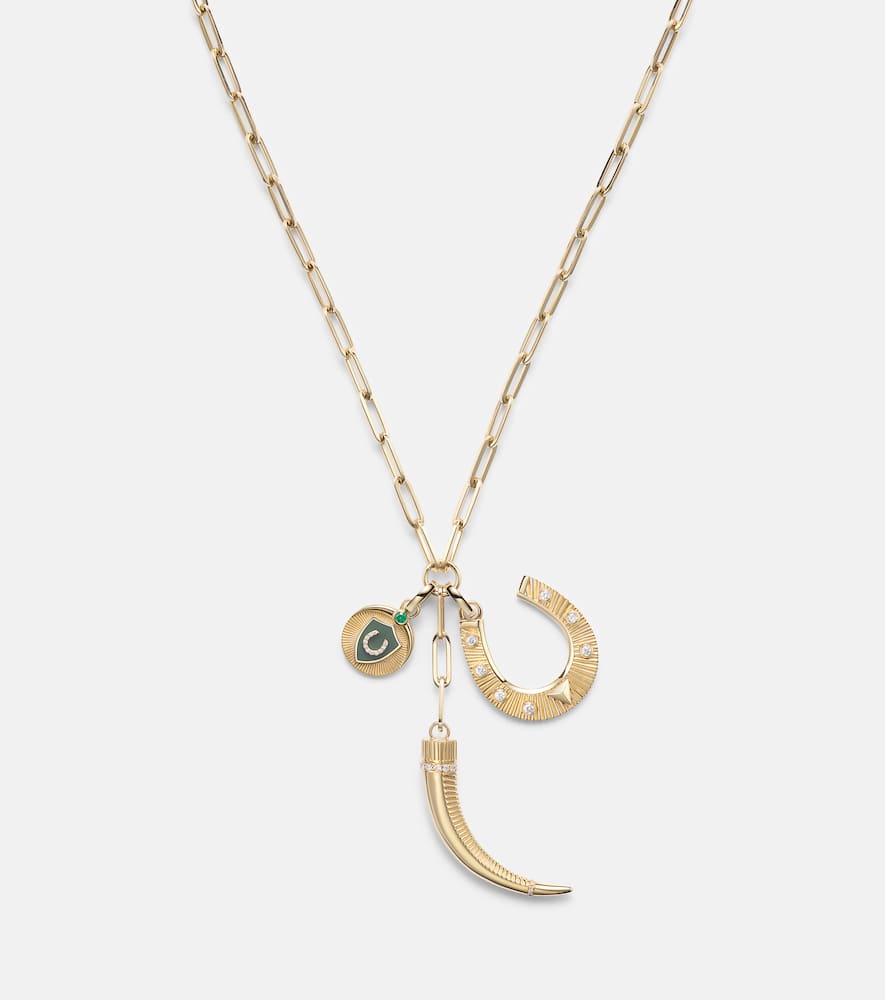 Foundrae Protection 18kt Gold Pendant Necklace With Diamonds In Gold