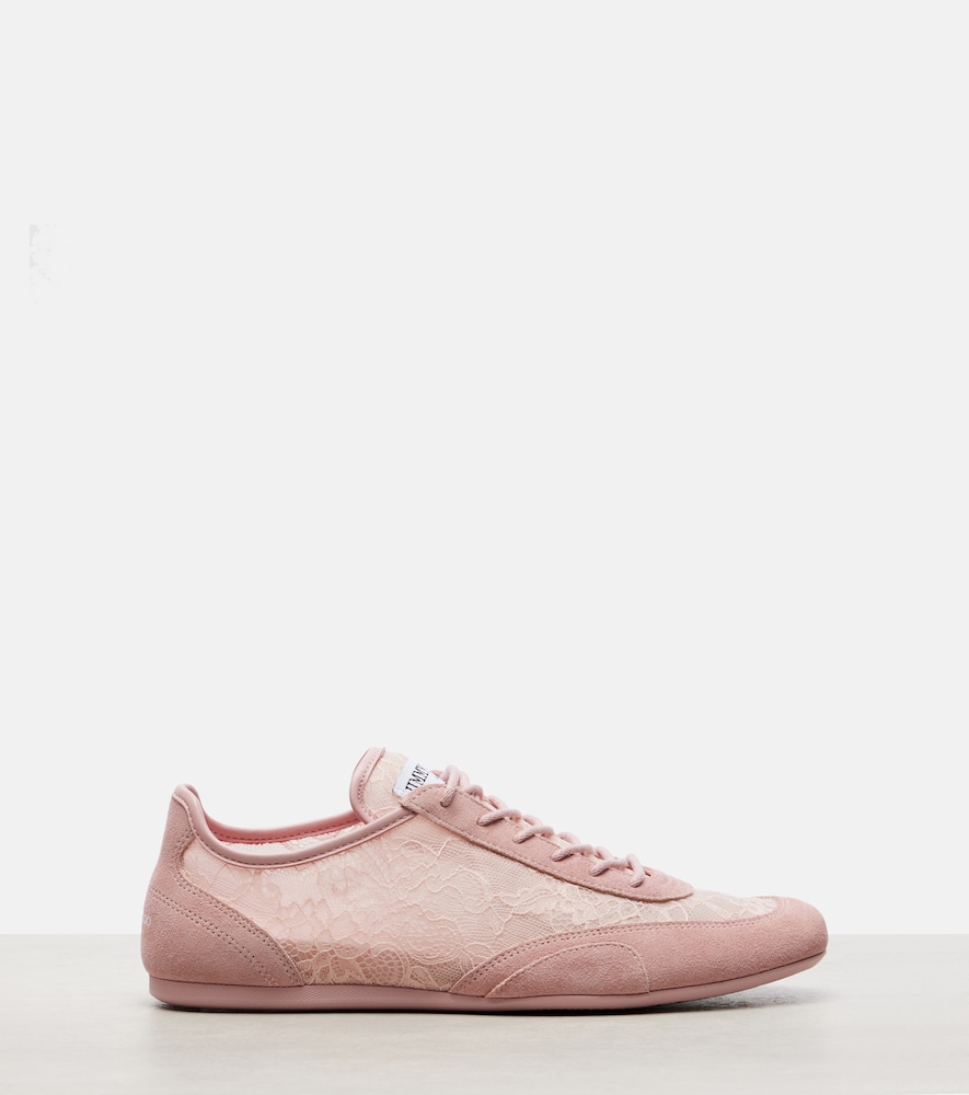  Jimmy Choo Jimmy Choo Sunny Suede-trimmed Lace Sneakers 