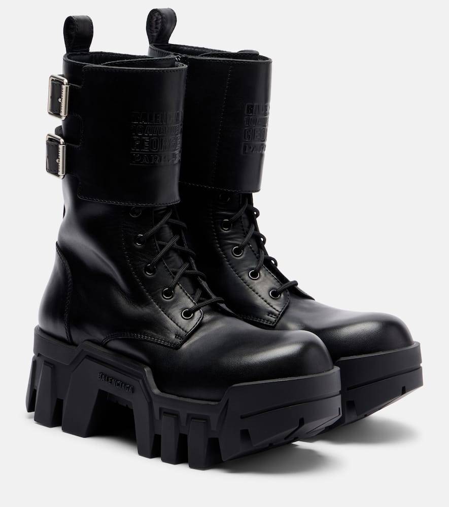 Balenciaga Bulldozer 25 Leather Platform Combat Boots In Black