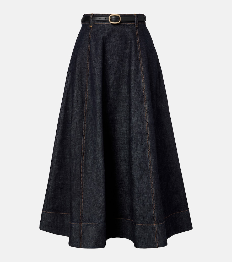 Self-portrait High-rise Denim Midi Skirt In Blue