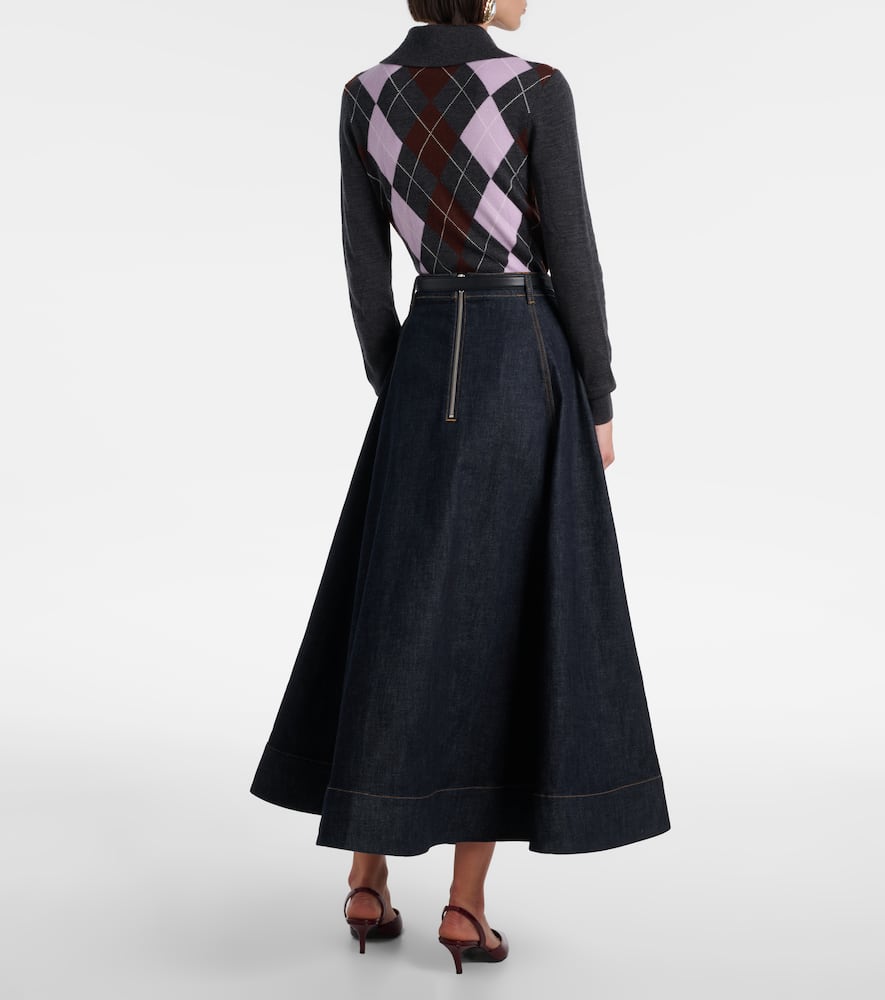 Self-portrait High-rise Denim Midi Skirt In Blue
