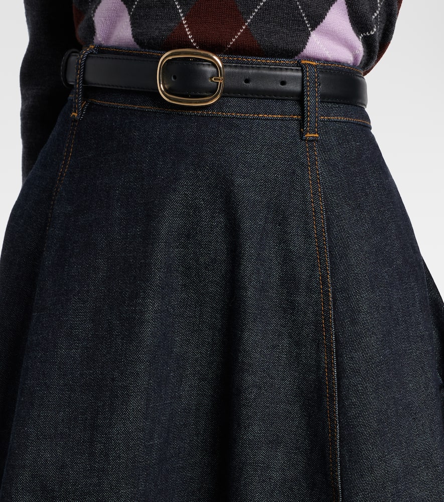 Self-portrait High-rise Denim Midi Skirt In Blue