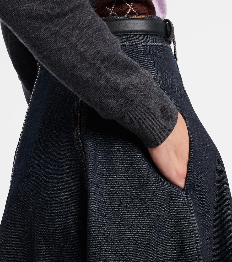 Self-portrait High-rise Denim Midi Skirt In Blue