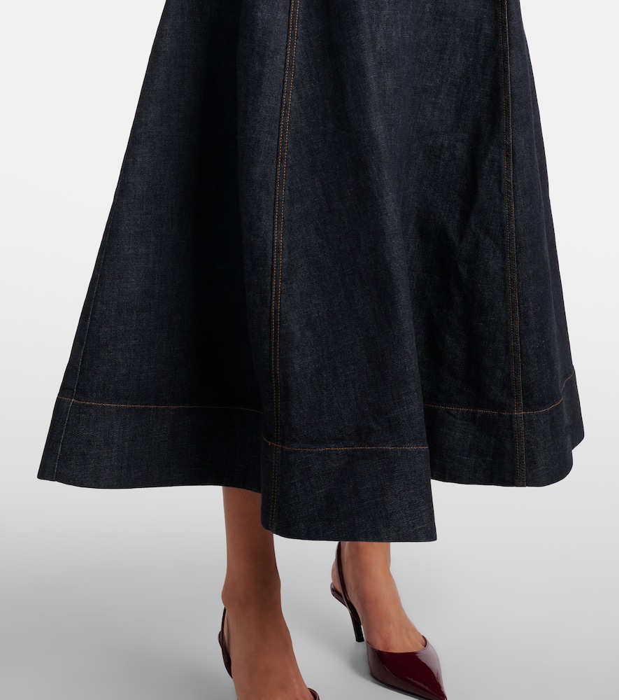 Self-portrait High-rise Denim Midi Skirt In Blue