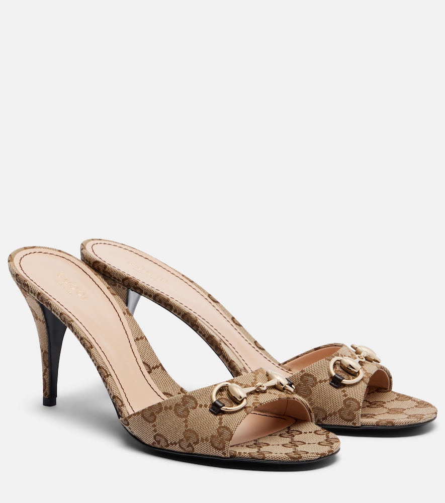 Gucci Donna Mules Erin Horsebit In Canvas Gg Beige Eu Taglia 38.5