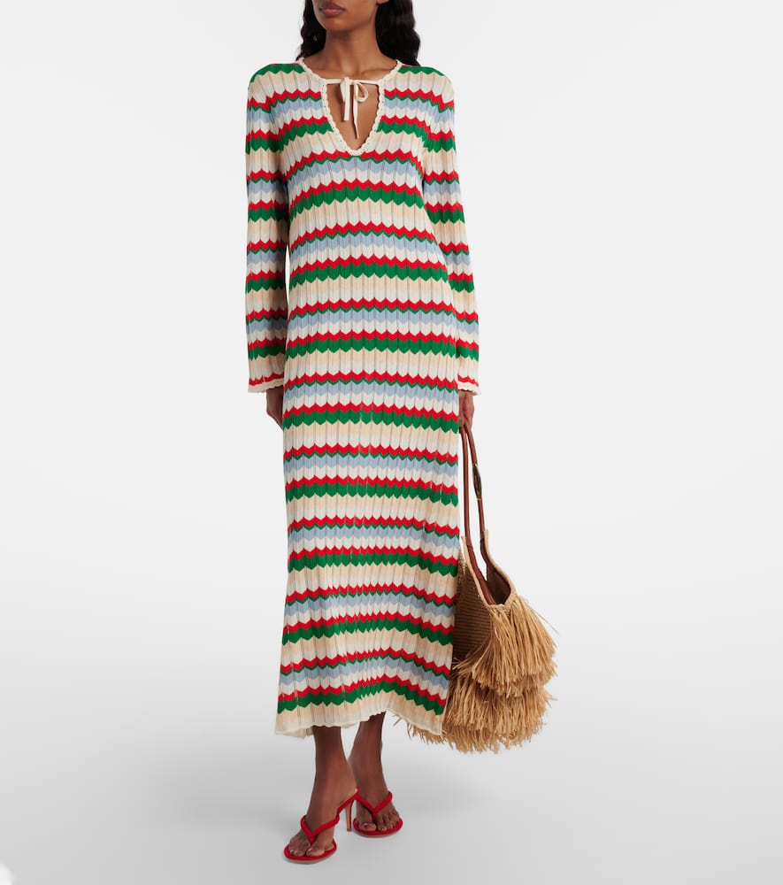 Rixo London Lucila Knitted Chevron Cotton Midi Dress In Multi