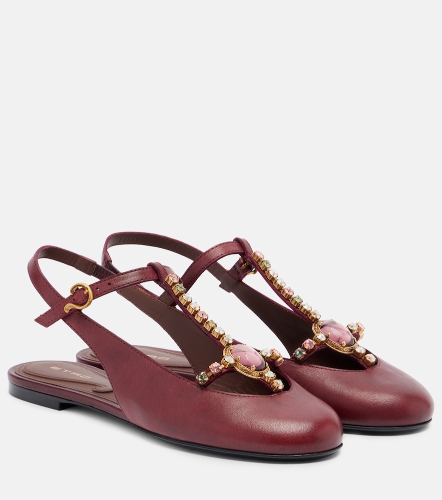 ETRO Etro Embellished leather slingback flats　Etro 装飾レザー スリングバック フラットシューズ