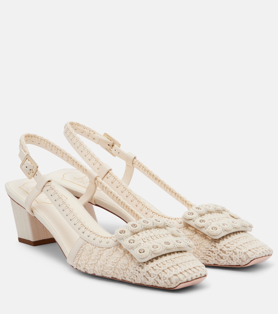 Roger Vivier Belle Vivier crochet and leather slingback pumps