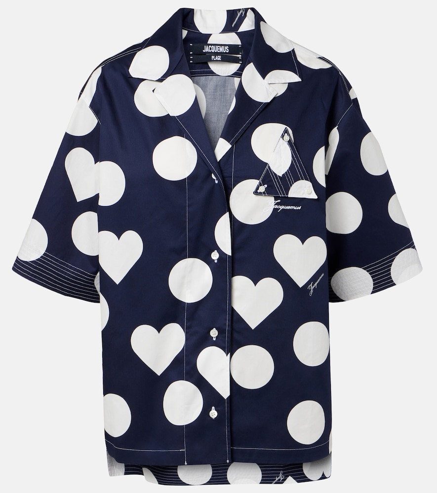 Jacquemus Women's Blue Marin Polka-Dot Cotton Poplin Shirt UK Size 16 - Mytheresa