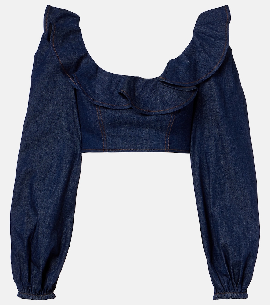 Zimmermann Aster ruffled denim crop top