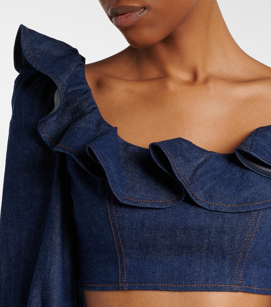  Zimmermann Zimmermann Aster Ruffled Denim Crop Top 