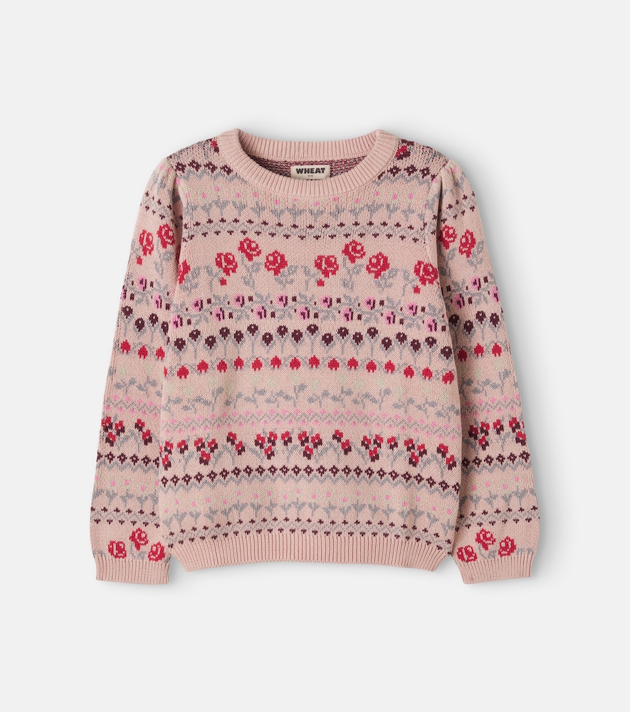Wheat Kids' Mikmak Jacquard Cotton Sweater In Dim Rose