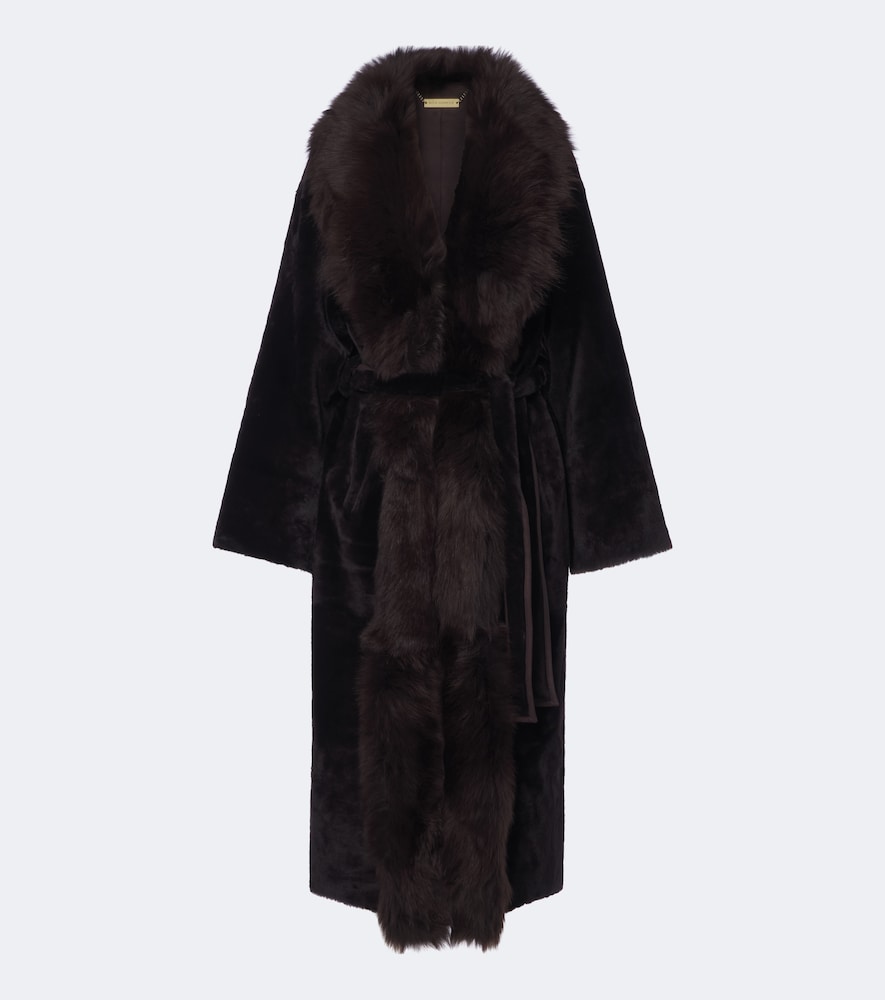 Nour Hammour Isadora Shearling Wrap Coat In Brown