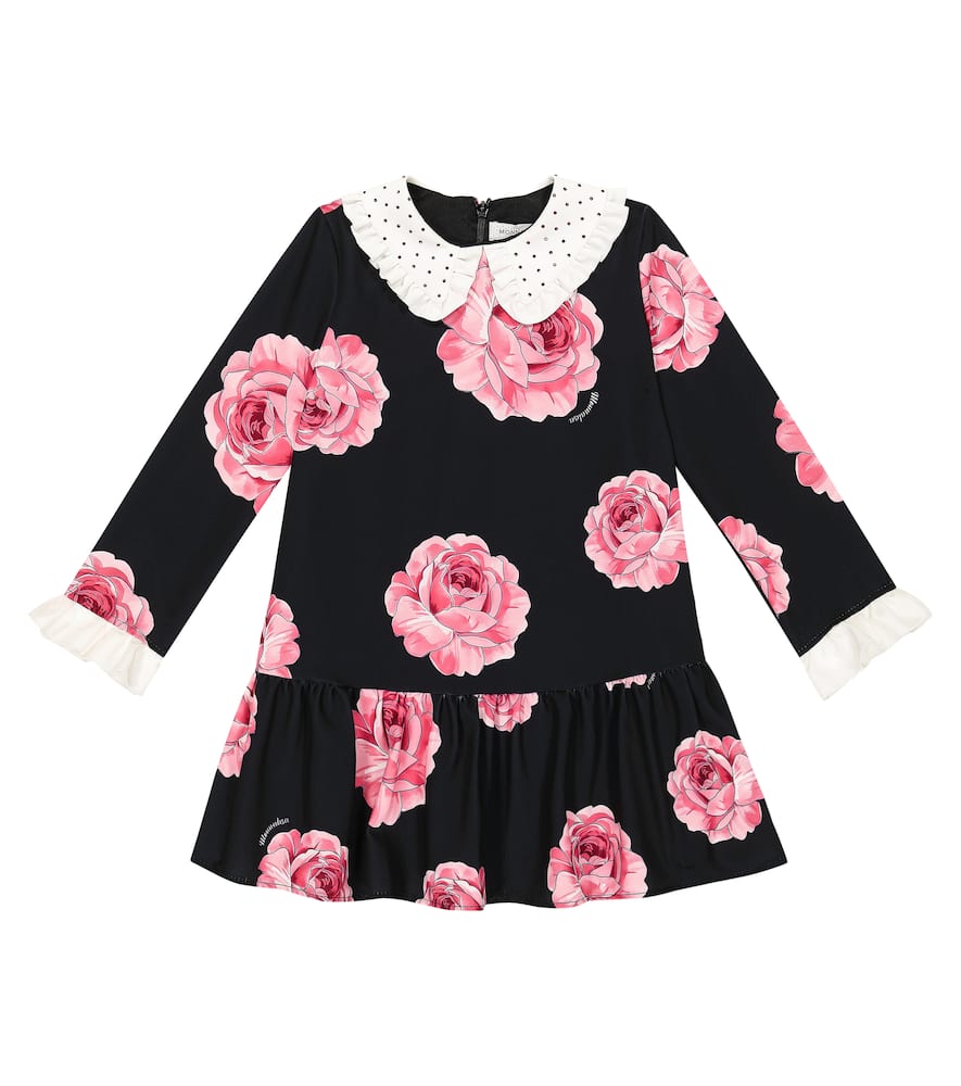 Monnalisa Floral Printed Cady Dress In Nero